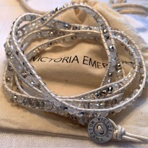 Victoria Emerson Vegan Bracelet Genuine Crystals and Beads on Waxed White Cord
